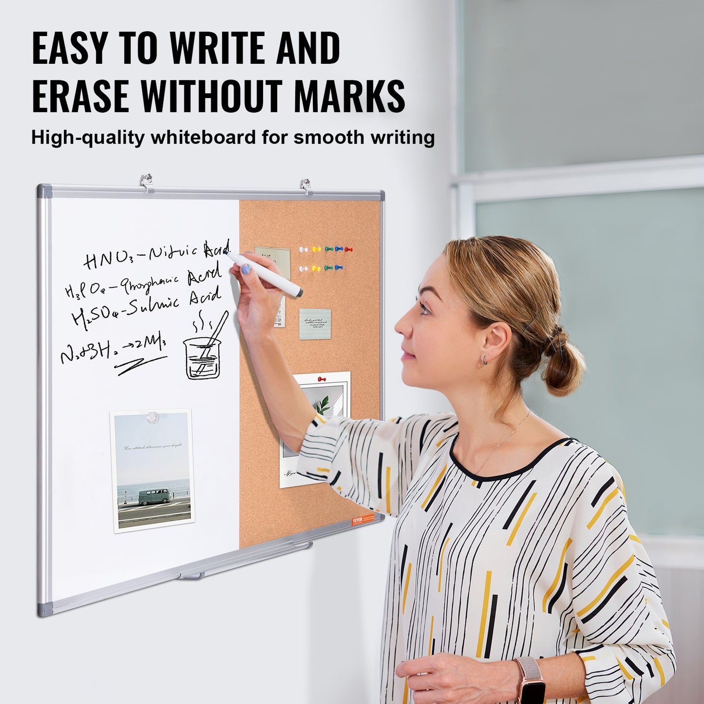 36" x 24" Whiteboard & Cork Board Combo med aluminiumram för skolhem