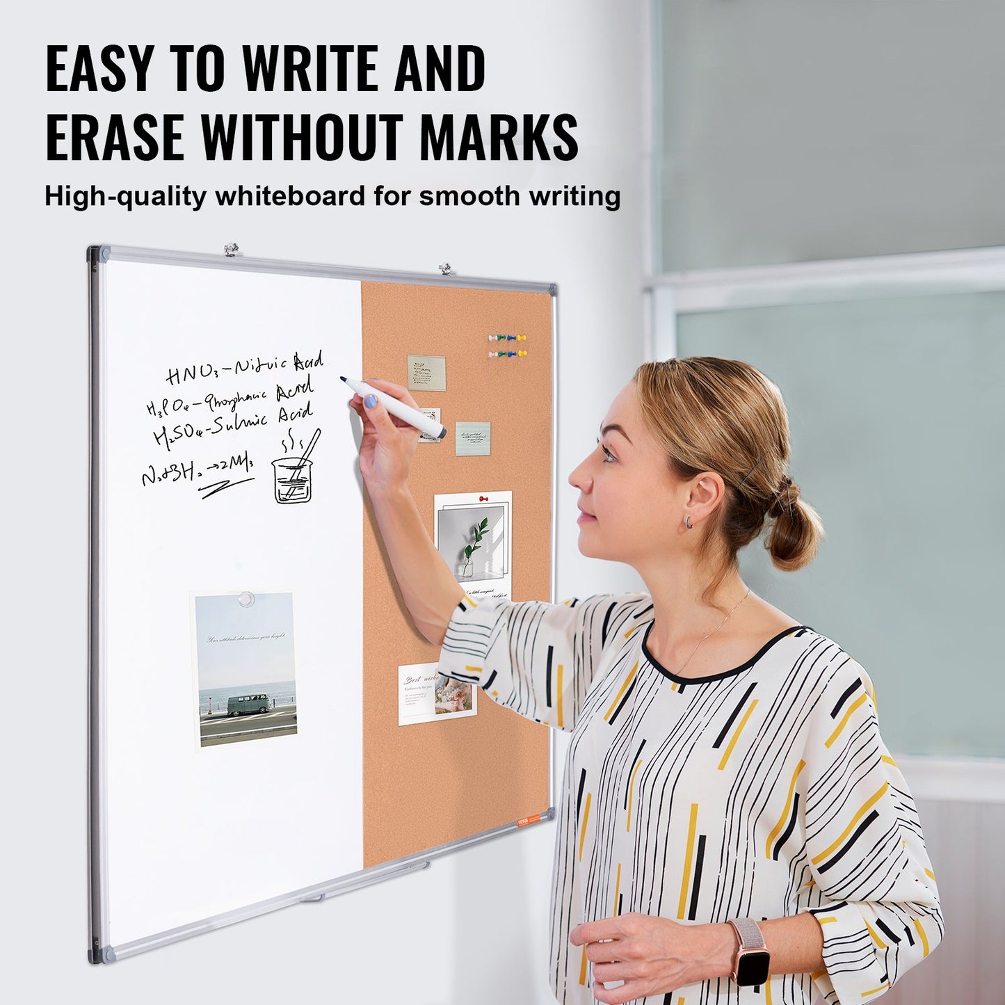 48" x 36" Whiteboard & Cork Board Combo med aluminiumram för skolhem
