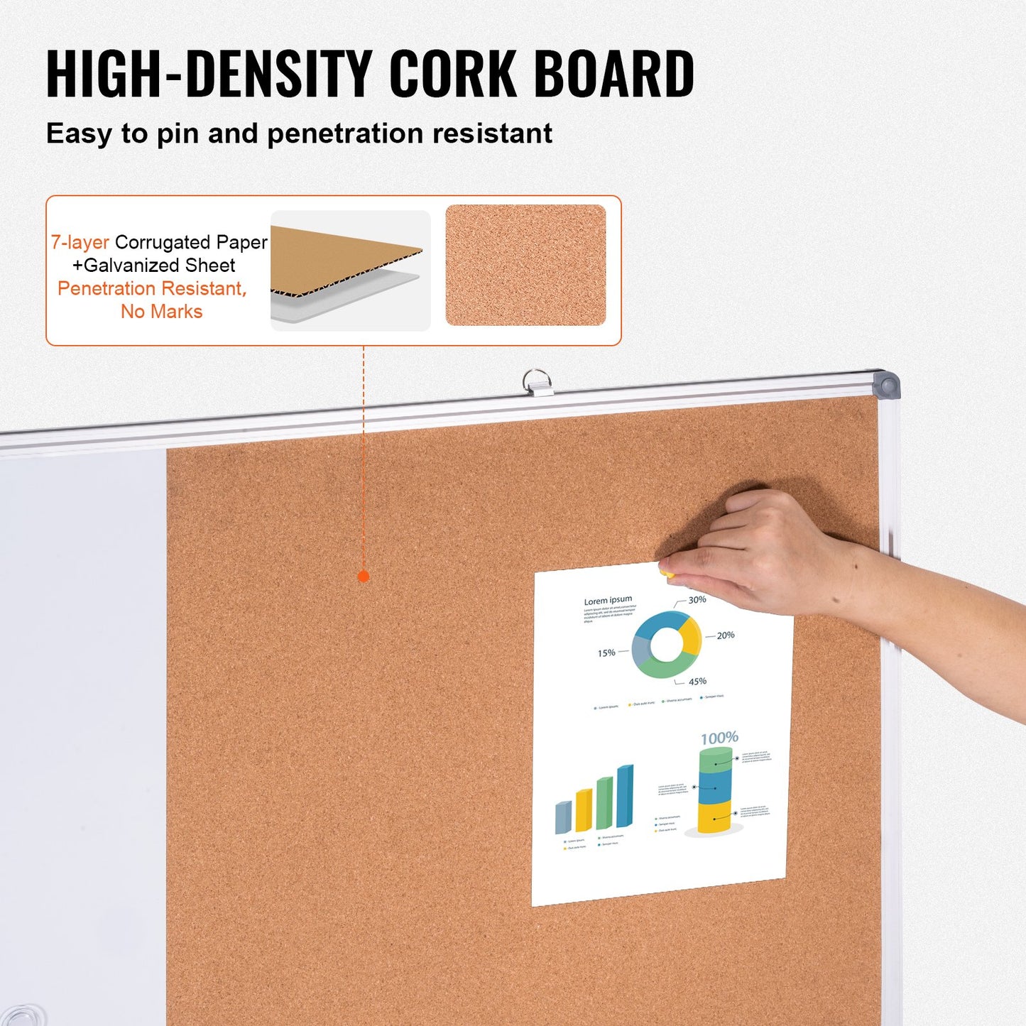 48" x 36" Whiteboard & Cork Board Combo med aluminiumram för skolhem