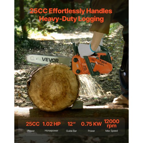 25cc Gasoline Chainsaw 1.02hp Gasoline 12 Inch Chainsaw for Wood Cutting