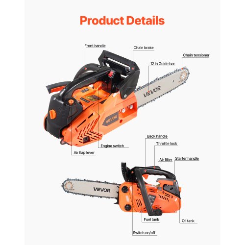 25cc Gasoline Chainsaw 1.02hp Gasoline 12 Inch Chainsaw for Wood Cutting