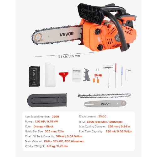 25cc Gasoline Chainsaw 1.02hp Gasoline 12 Inch Chainsaw for Wood Cutting