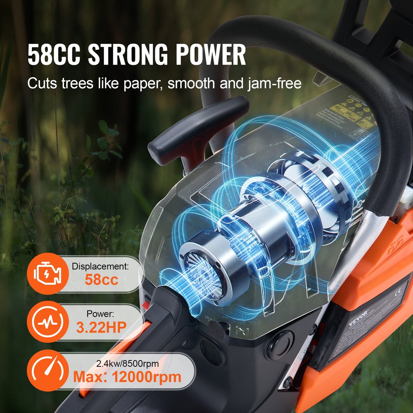 58CC 20" Gasoline Chainsaw Gas Powered Wood Cutting Engine Gas Chainsaw