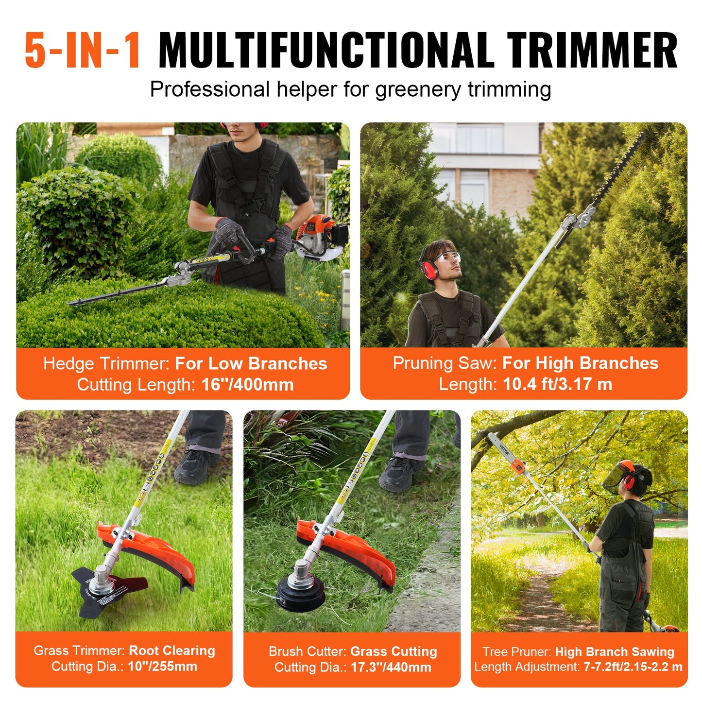 5-in-1 Multifunctional Trimming Tools Gas Hedge Trimmer 26CC Weed Eater