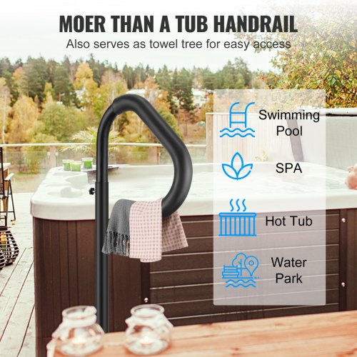Bubbelpool handledare, 360 roterbar spa sidohandledare med 48"-63" justerbar höjd, rostsäker aluminium Spa Step Bubbelpool handledare med glidunderlag för inomhus och utomhus, 600 LBS kapacitet