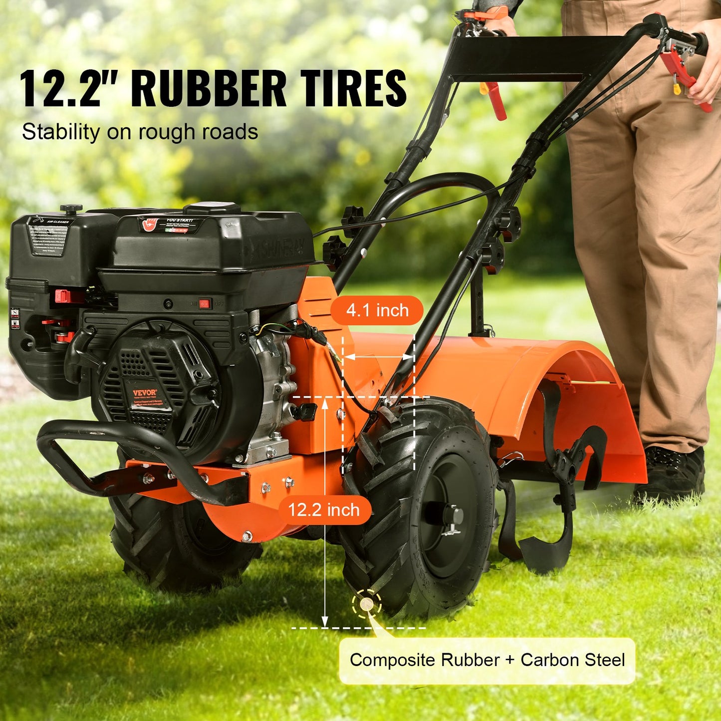 Motorhacke, Benzinbetriebene 212-cm³-4-Takt-Gartenhacke, Motorhacke mit 4 verstellbaren Stahl-Hinterzinken zum Kultivieren von Rasen, Garten und Ackerboden