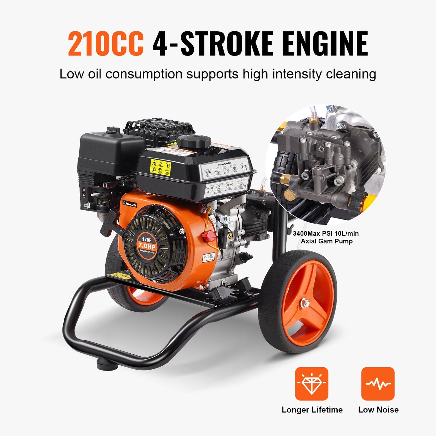Gas Pressure Washer 3400 PSI 2.6 GPM with 5 Nozzles for Cars Vertical