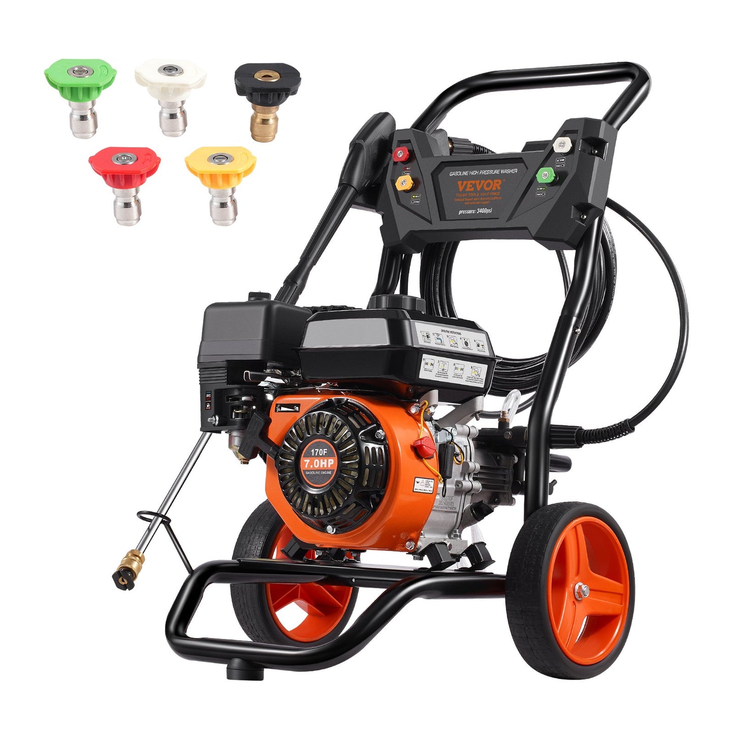 Gas Pressure Washer 3400 PSI 2.6 GPM with 5 Nozzles for Cars Vertical