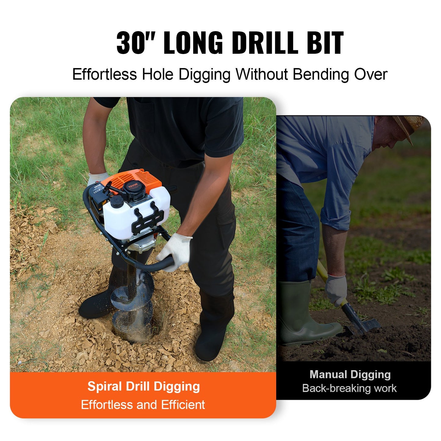 Gas Post Hole Digger 63CC 2400W with 8” drill and 1 extension rod