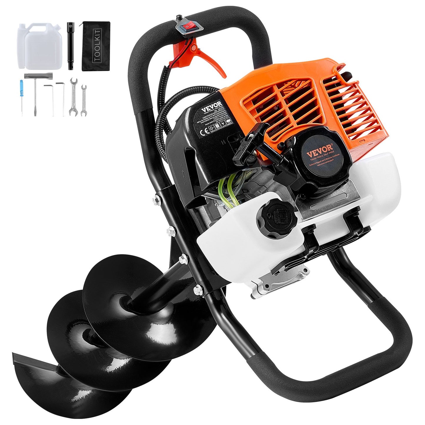 Gas Post Hole Digger 63CC 2400W with 8” drill and 1 extension rod
