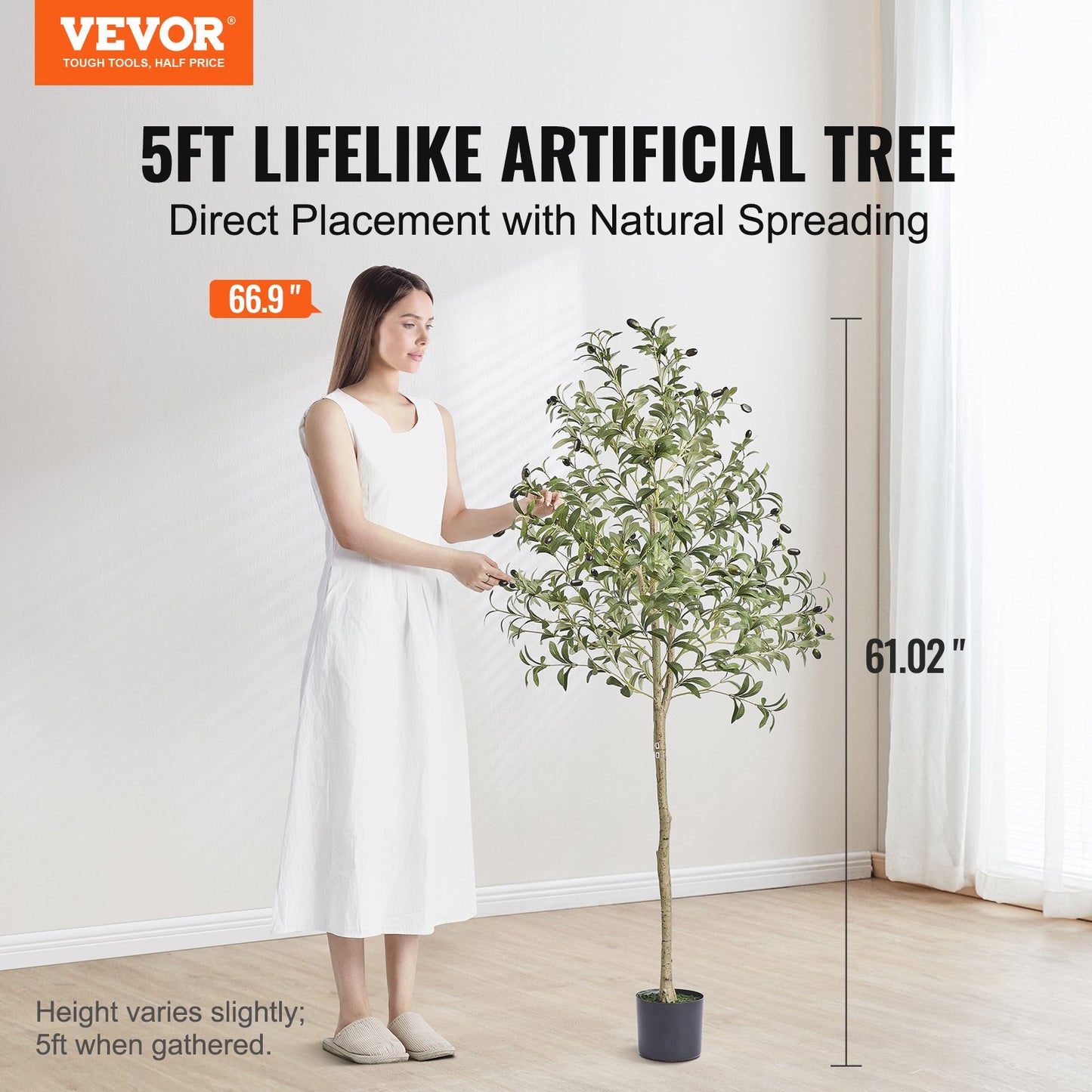 Artificial Olive Tree, 1.5m High Fake Plant, Safe PE Material and Tipover Protection Low Maintenance Plant, Lifelike Green Fake Potted Tree for Home Office Warehouse Decor Indoor Outdoor