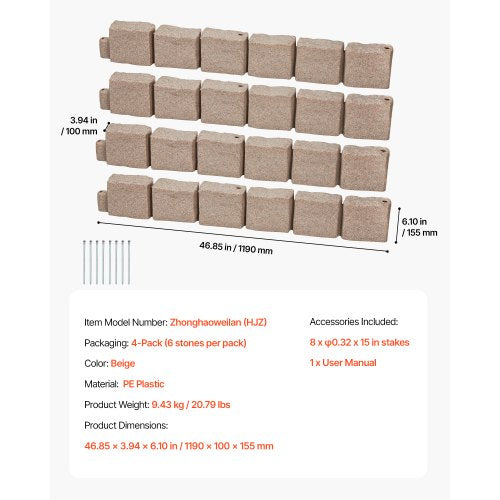 Faux Stone Landscape Edging 46.8x3.9 in Lawn Edging Fade-Resistant | EU