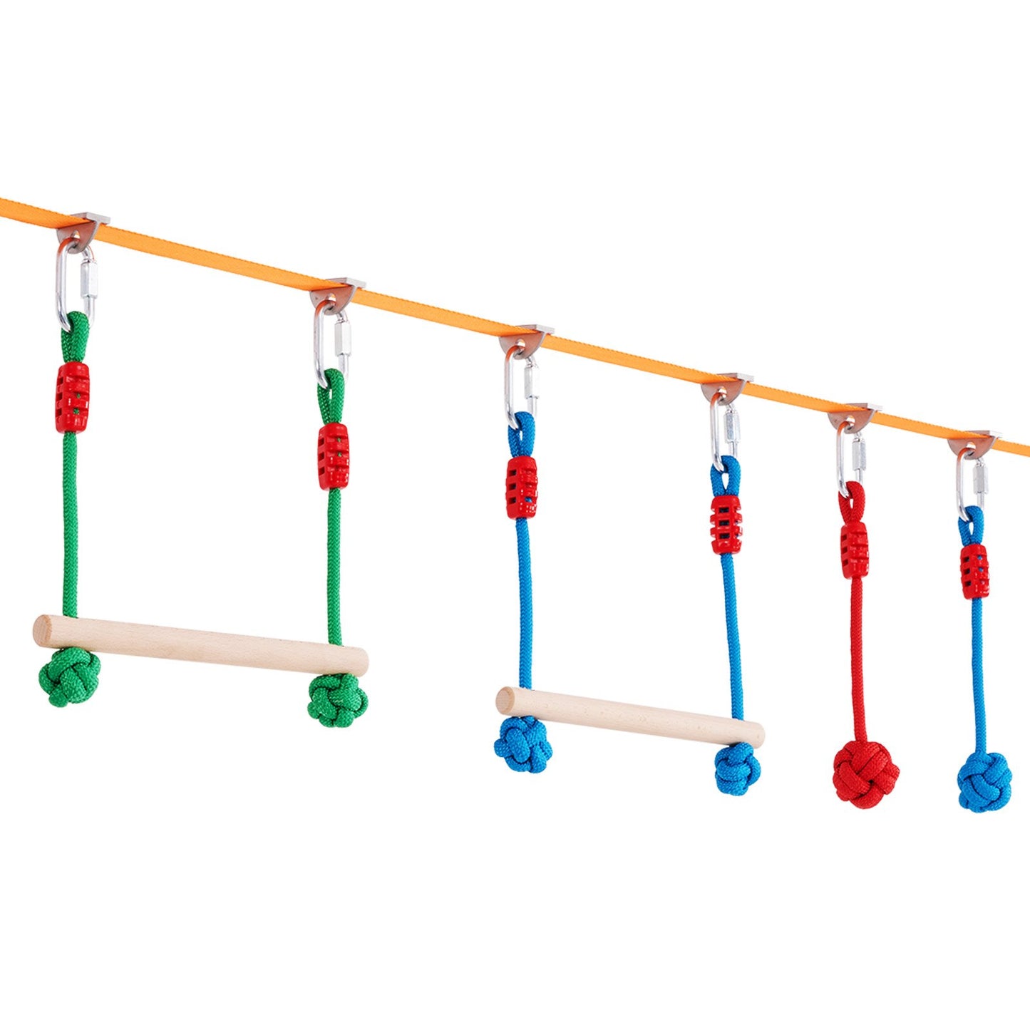 2x65 feet Ninja Warrior obstacle course for kids outdoor Slackline 12 obstacles