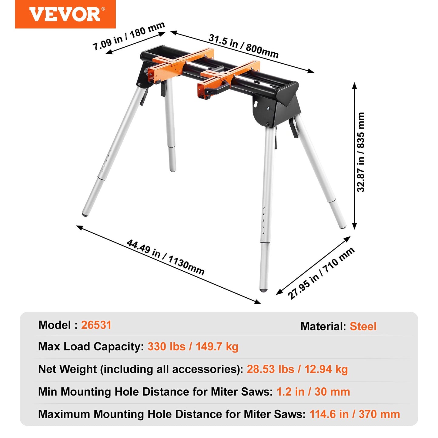 Geringssågstativ 330lbs Lastkapacitet Stål 29,1"-32,9" Justerbar höjd