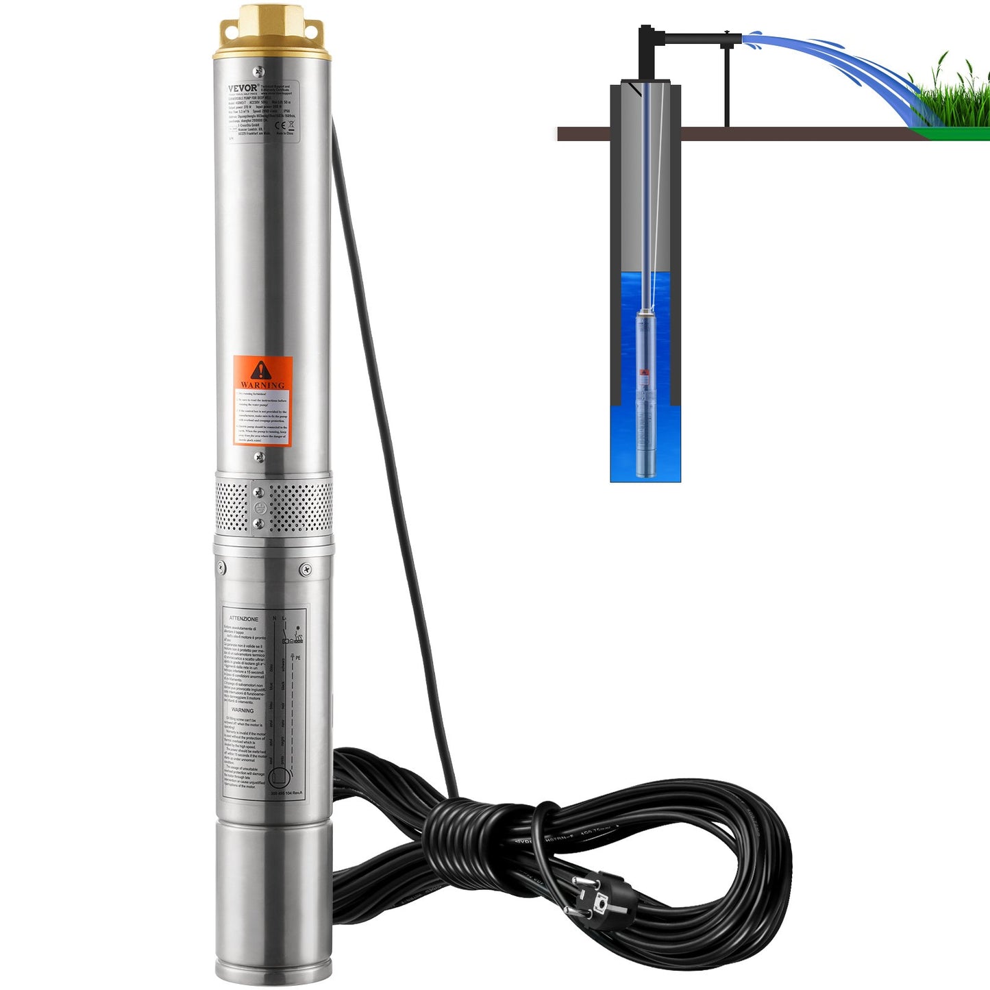 Tauchpumpe Tiefbrunnenpumpe Edelstahl Wasserpumpe 370W 5,3 m³/h 50 m