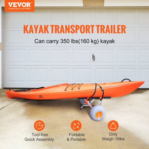 Heavy Duty Kayak Trailer, 350 lbs Load Capacity, Foldable Canoe Trailer with 12-inch Tires, Adjustable Carrier Width & Non-Slip Support Feet, for Kayaks Canoes Paddleboards Float Mats Jon Boats | EU