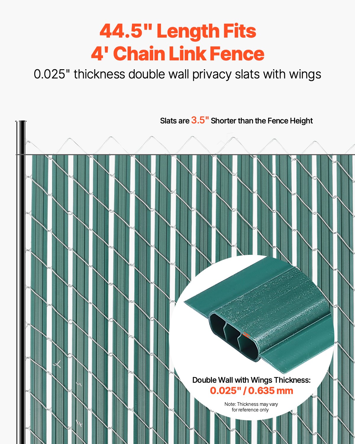 Chain Link Fence Privacy Slats Double Wall with Wings for 4' High Fence