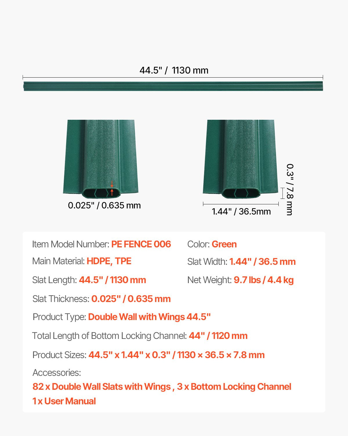 Chain Link Fence Privacy Slats Double Wall with Wings for 4' High Fence