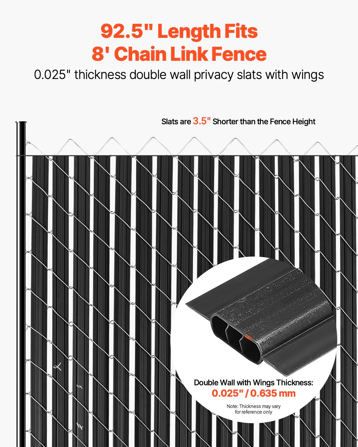 Chain Link Fence Privacy Slats Double Wall with Wings for 8' High Fence