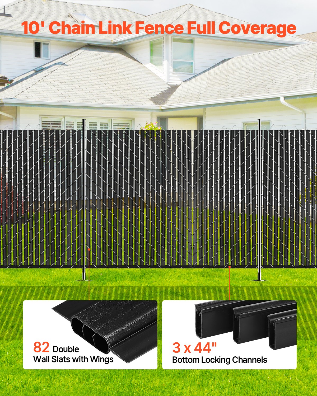 Chain Link Fence Privacy Slats Double Wall with Wings for 8' High Fence