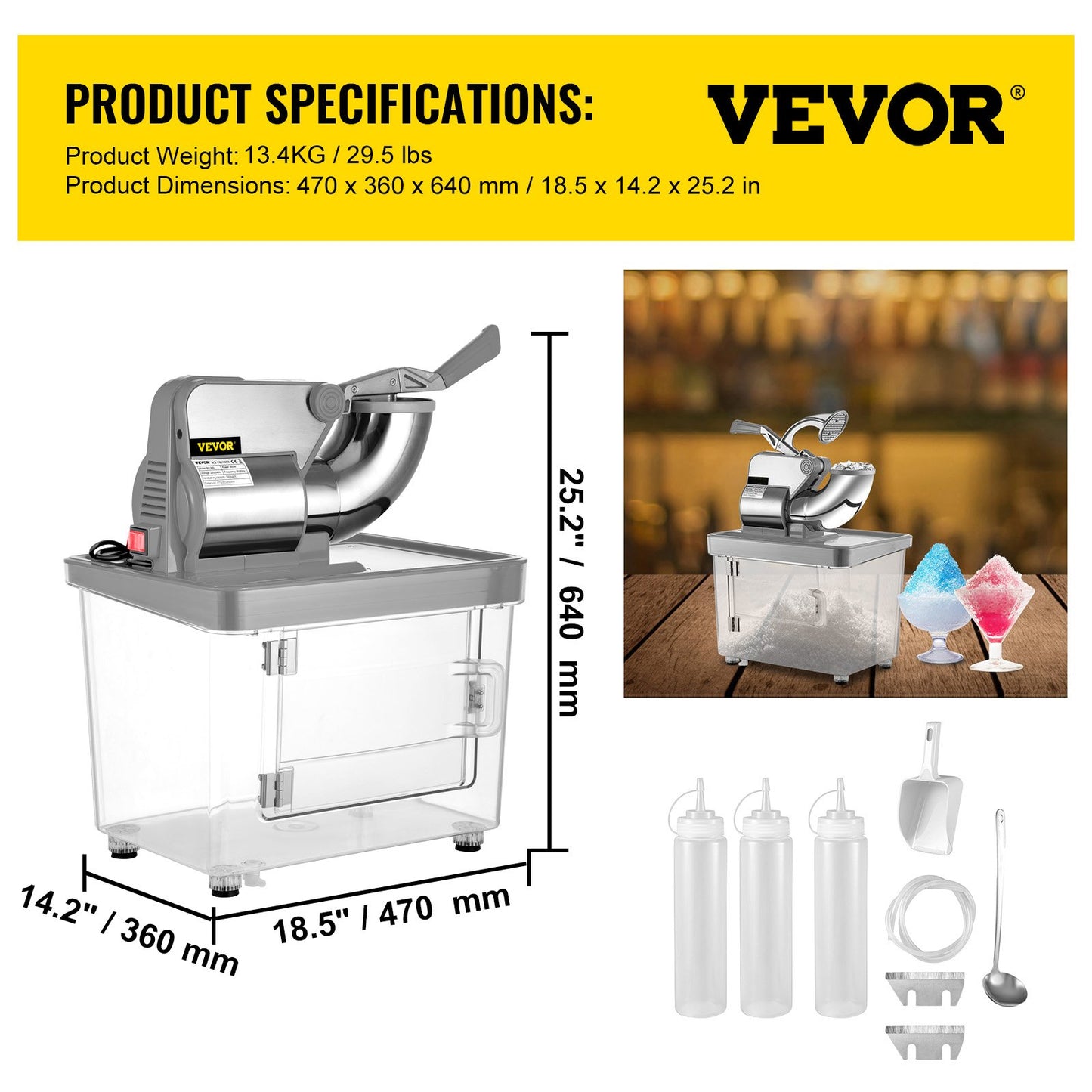 Snow Cone Machine Commercial 180kg/H, Snowball Machine Commercial 1450 r/Min, Snow Cone Machine with Insulation Ice Box, Snow Cone Maker PC Material Stainless Steel Snowcone Machines, Silver