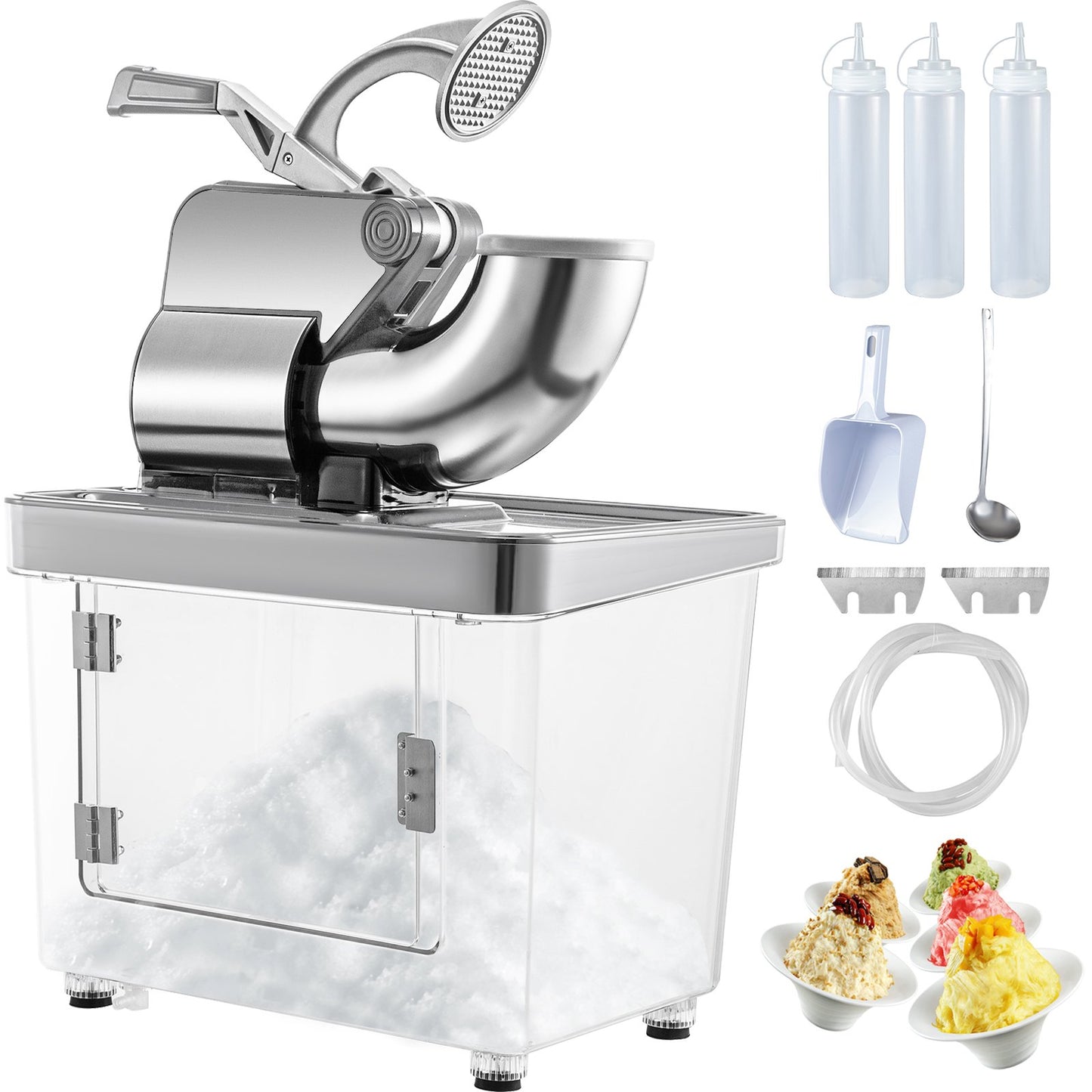 Snow Cone Machine Commercial 180kg/H, Snowball Machine Commercial 1450 r/Min, Snow Cone Machine with Insulation Ice Box, Snow Cone Maker PC Material Stainless Steel Snowcone Machines, Silver
