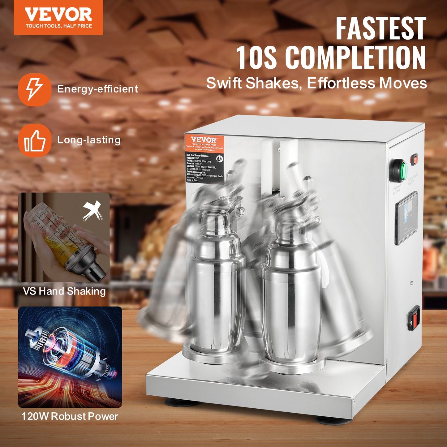 Milkshake Maker Machine 120W Elektrisk Milk Tea Shaker Rostfritt stål Kommersiell