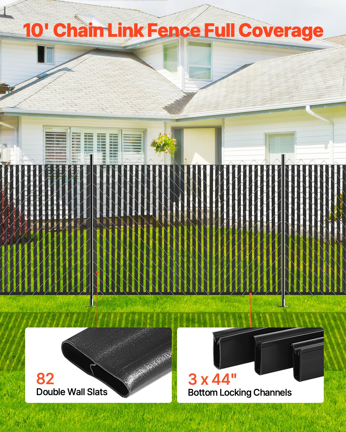 Chain Link Fence Privacy Slats Double Wall for 6' High Fence Bottom Lock