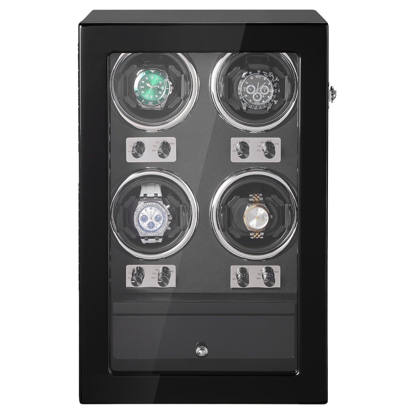 Watch Winder för 4 automatiska klockor med 4 tysta japanska Mabuchi-motorer