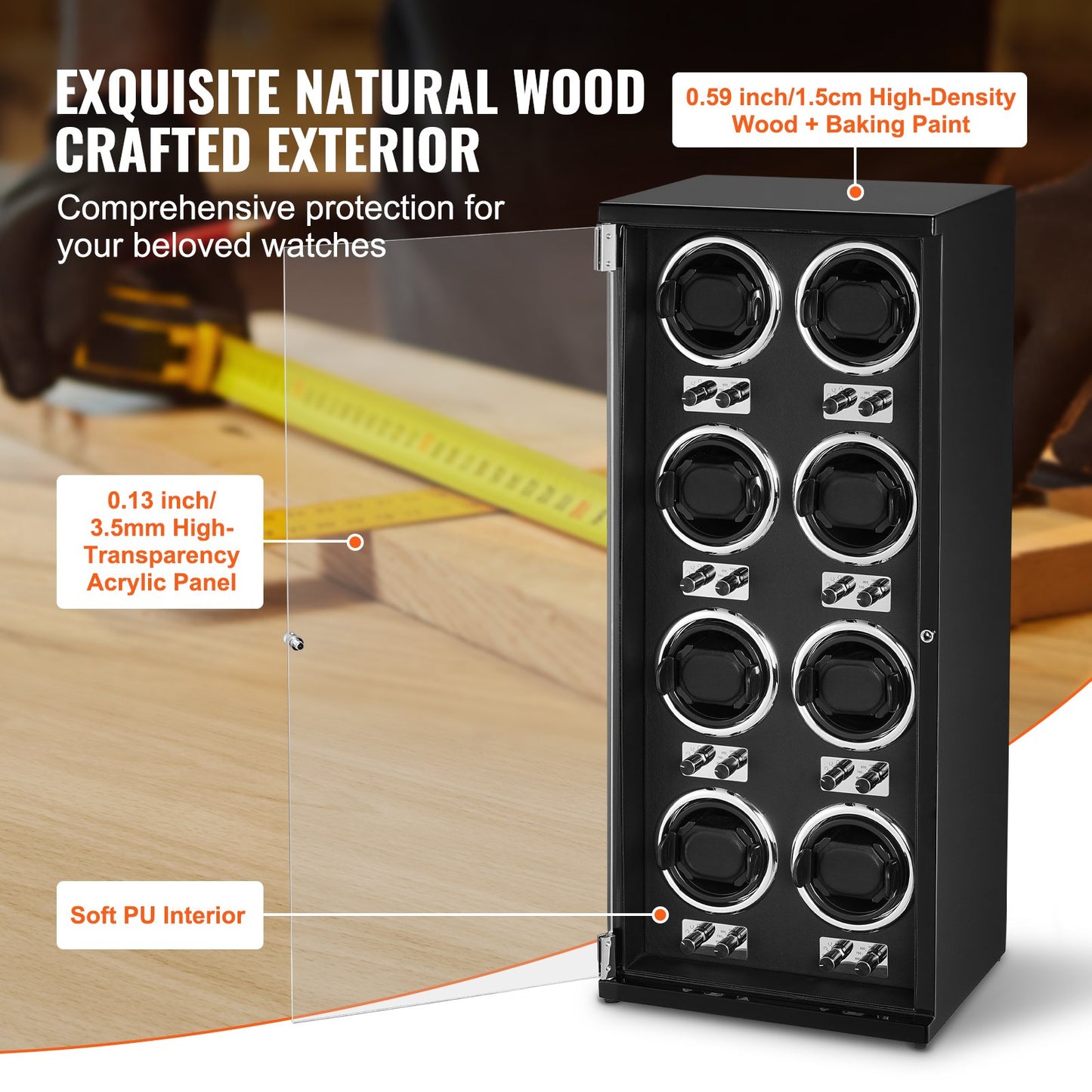 Watch Winder for 8 automatic watches with 8 silent Japanese Mabuchi motors