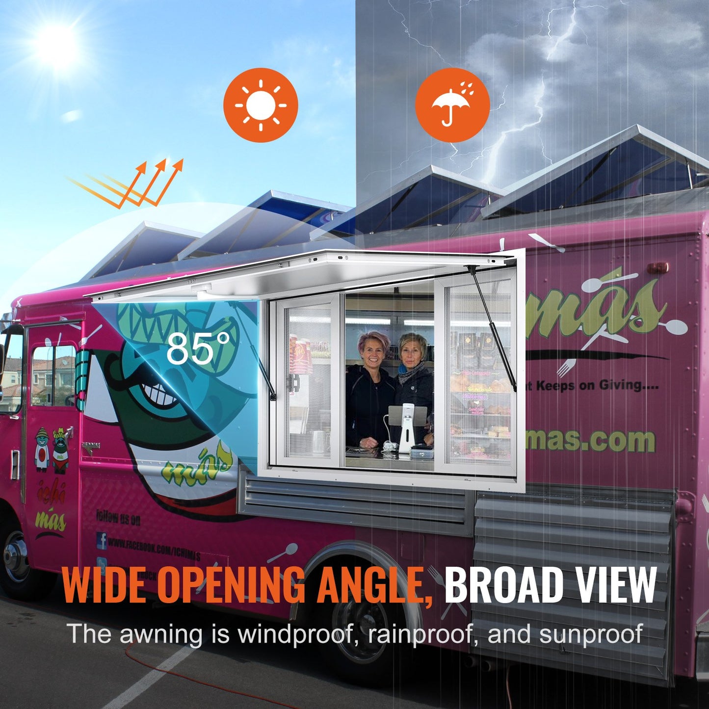 48"L x 36"W Koncessionsställ Servering Fönster Food Truck Service Markis