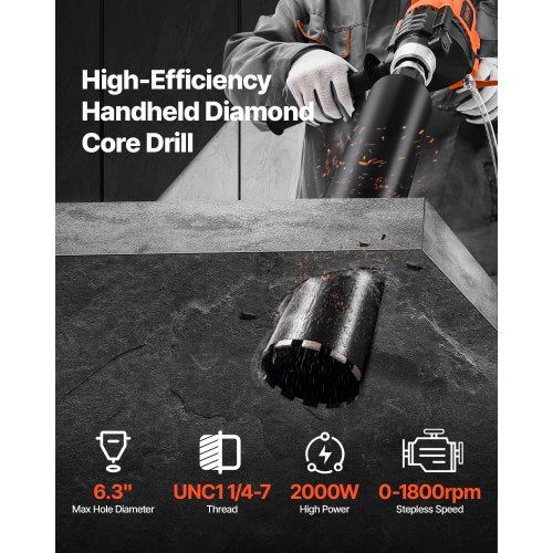 Diamant-Kernbohrgerät-Handbeton-Kernbohrgerät 6,3 Zoll 2000W
