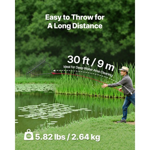 61x22,5 cm ogräskratta för damm, dubbelsidig ogräskratta för sjön, 9 meter rep | EU