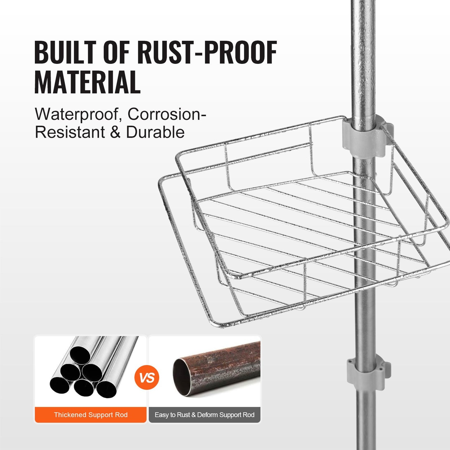 42" to 114" High Shower Corner Caddy Tension Rod Stainless Steel Tension Rod