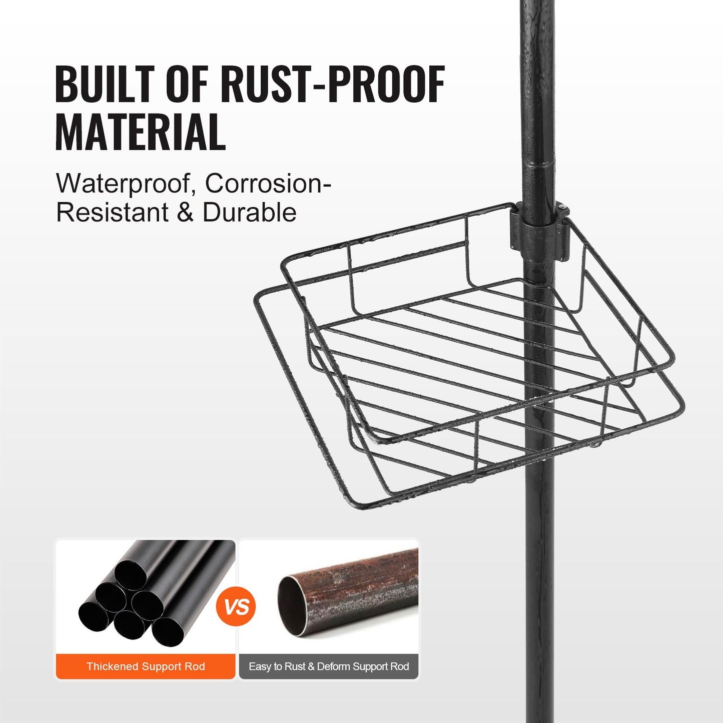42" to 114" high shower enclosure Caddy tension rod Rustproof tension rod