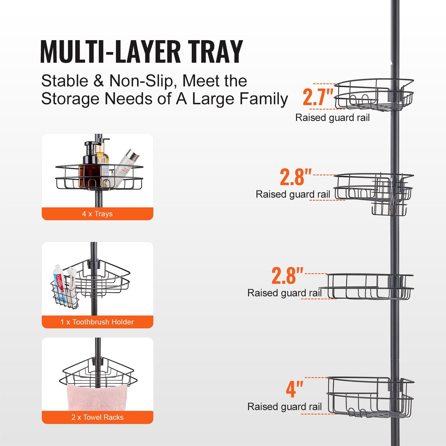 56" till 114" High Shower Corner Caddy Spännstång Rostsäker Spännstång