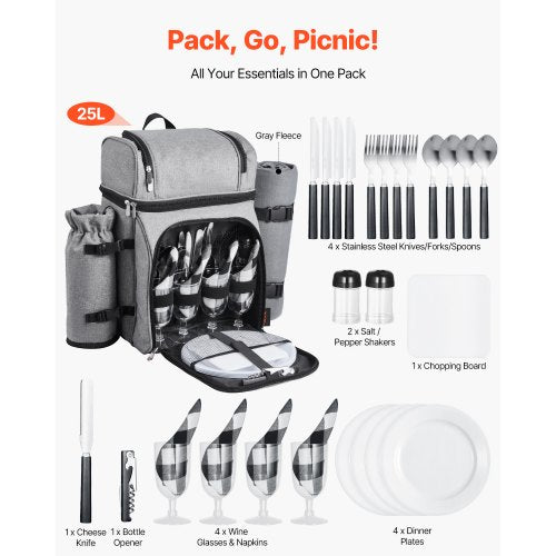 Strand-Picknick-Rucksack für 4 Personen mit Kühlfach grau | EU
