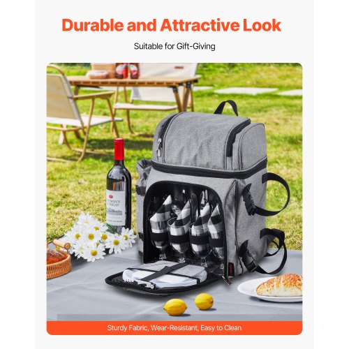 Strand-Picknick-Rucksack für 4 Personen mit Kühlfach grau | EU