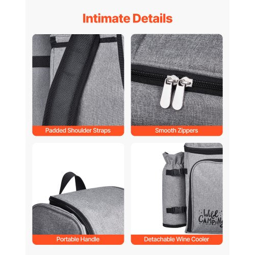 Strand-Picknick-Rucksack für 4 Personen mit Kühlfach grau | EU