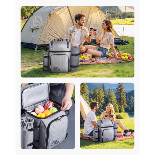 Strand-Picknick-Rucksack für 4 Personen mit Kühlfach grau | EU