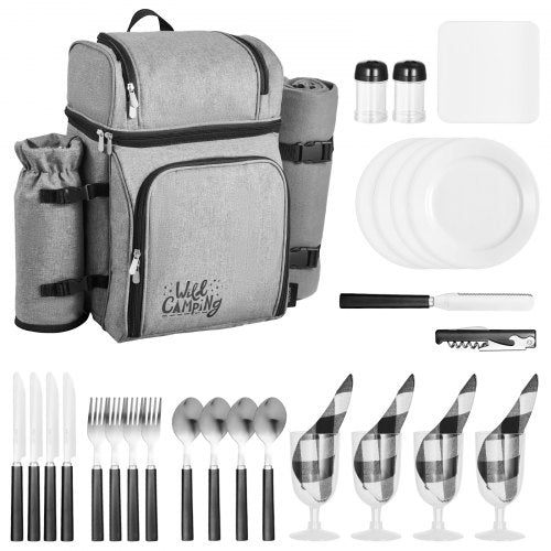 Strand-Picknick-Rucksack für 4 Personen mit Kühlfach grau | EU