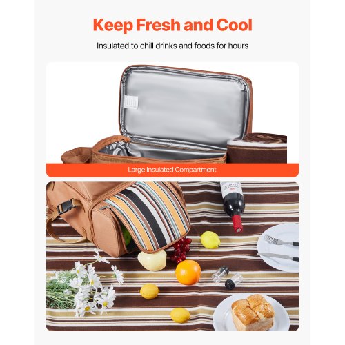 Beach picnic backpack for 4 people with cooler compartment brown | EU