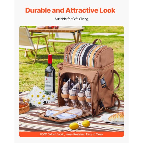 Beach picnic backpack for 4 people with cooler compartment brown | EU