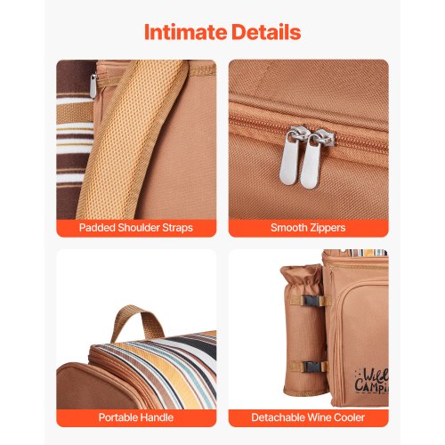 Beach picnic backpack for 4 people with cooler compartment brown | EU