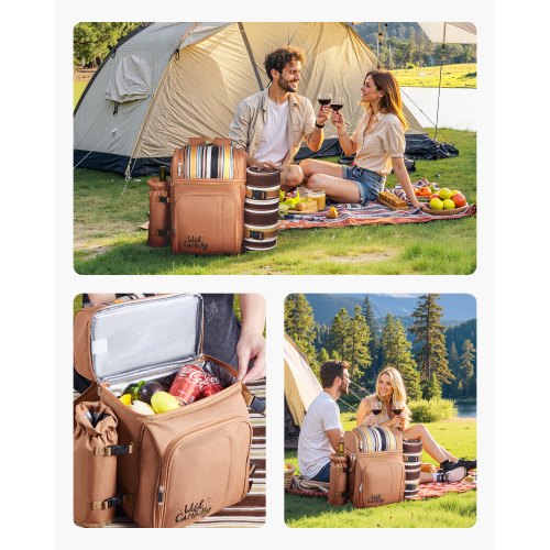 Beach picnic backpack for 4 people with cooler compartment brown | EU