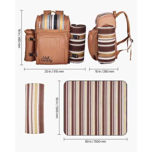 Beach picnic backpack for 4 people with cooler compartment brown | EU