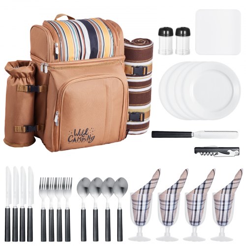 Beach picnic backpack for 4 people with cooler compartment brown | EU