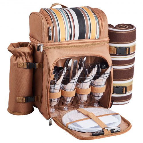 Beach picnic backpack for 4 people with cooler compartment brown | EU