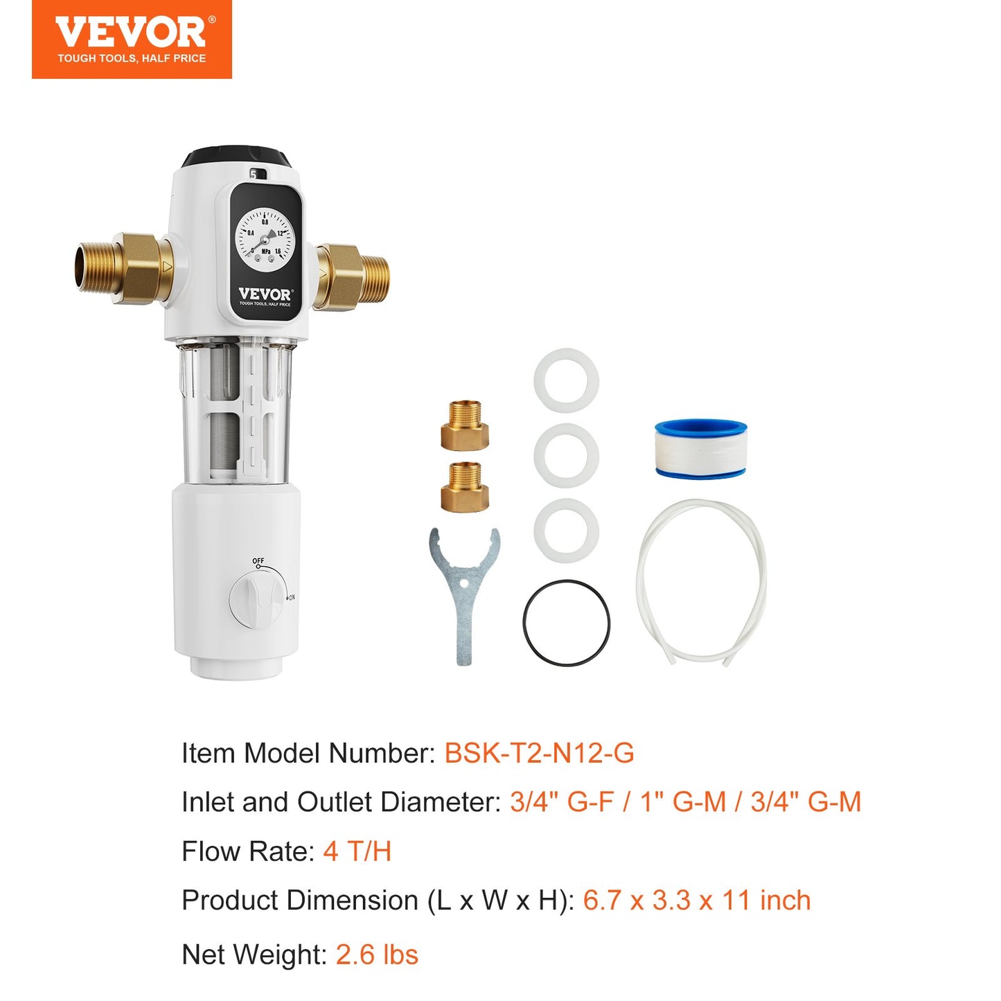Spin Down-filter, 40 mikron helhussedimentfilter för brunnsvatten, 3/4" GM + 1" GM + 3/4" GF, 4 T/H hög flödeshastighet, för vattenfiltreringssystem i hela huset, brunnsvattensedimentfilter