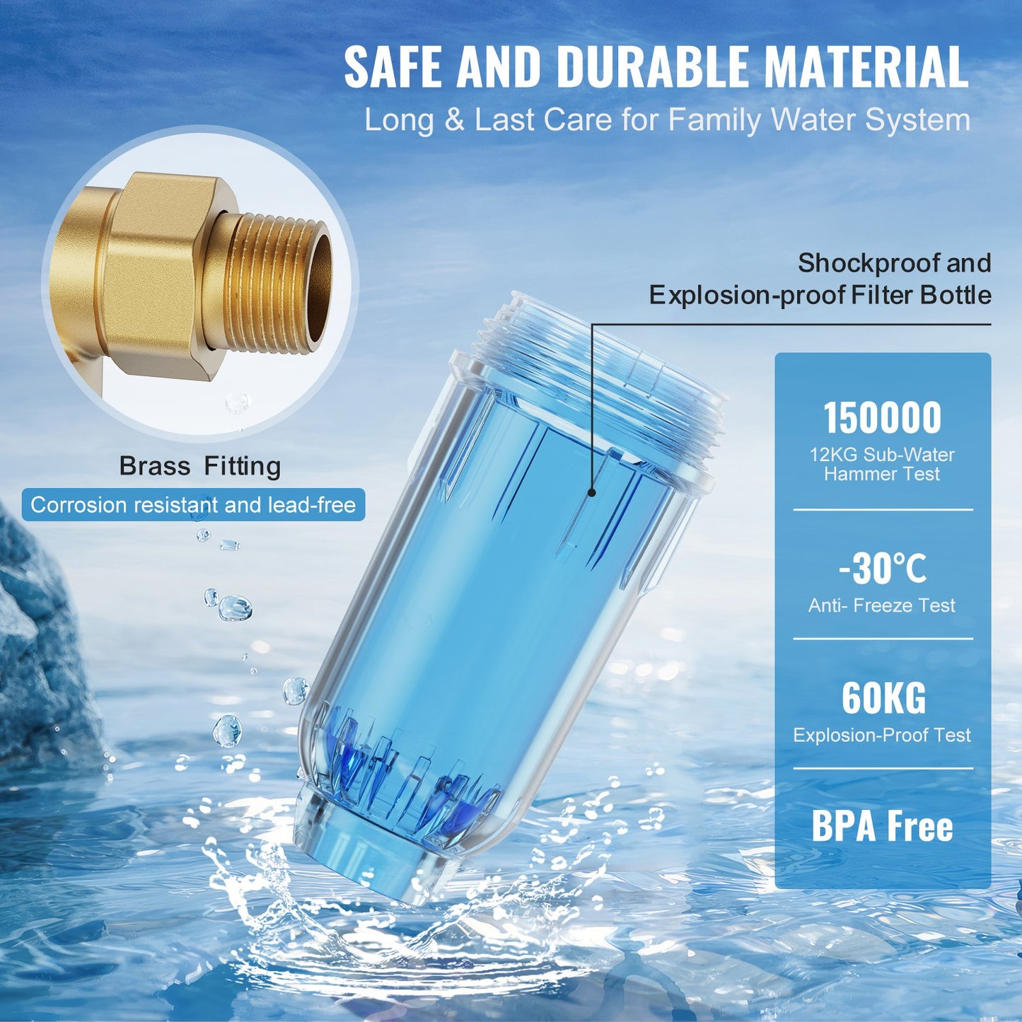 Spin Down-filter, 40 mikron helhussedimentfilter för brunnsvatten, 3/4" GM + 1" GM + 3/4" GF, 4 T/H hög flödeshastighet, för vattenfiltreringssystem i hela huset, brunnsvattensedimentfilter